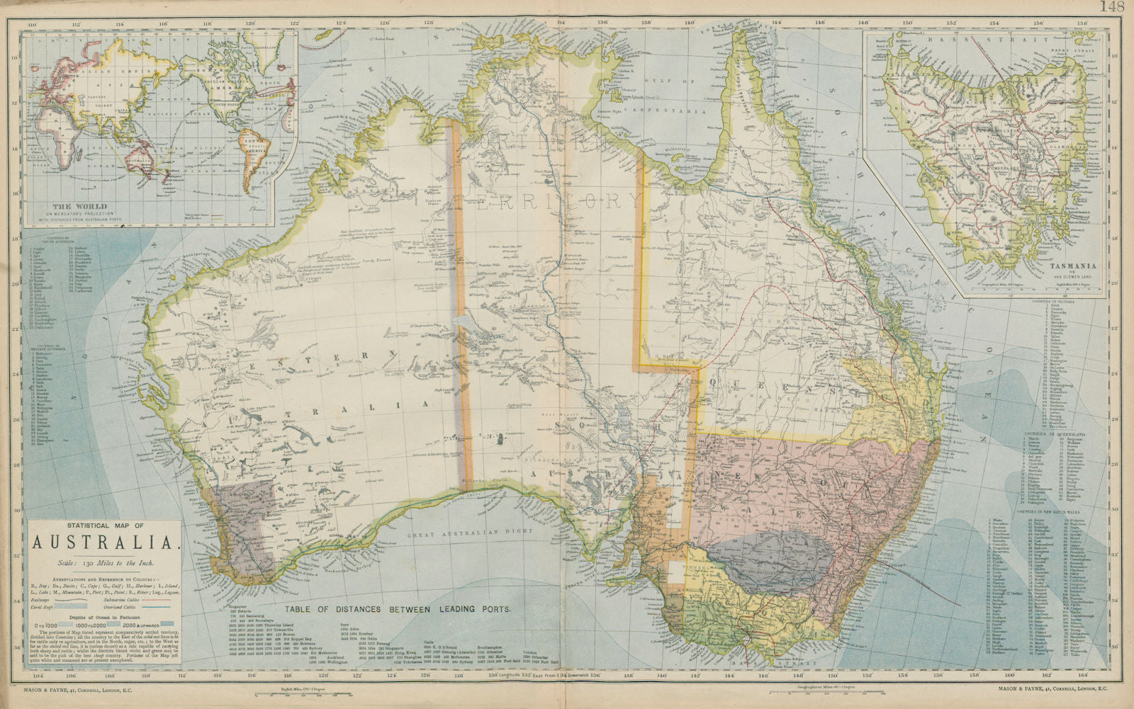 AUSTRALIA. White=unexplored. Violet & green=best sheep country. LETTS 1884 map
